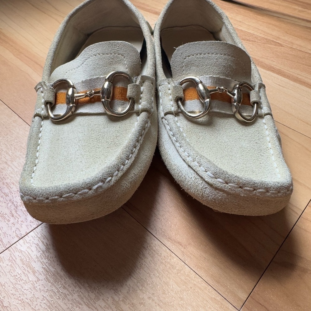 GUCCI Horsebit Buckle Womens Driving Moccasin Beige Ivory Suede - Picture 2 of 14